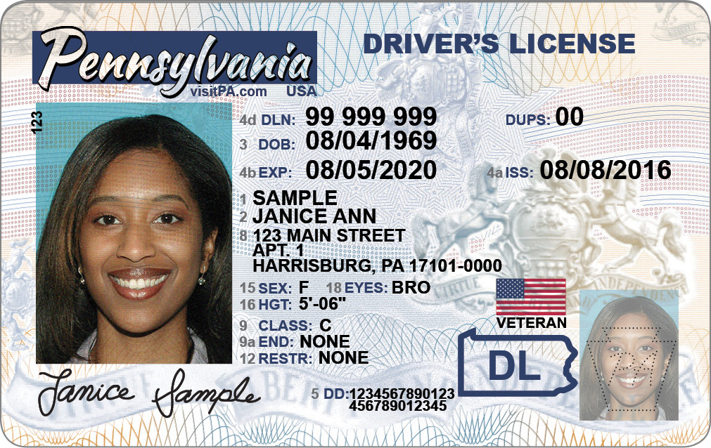 pennsylvania driver's license with a small flag denoting veteran status